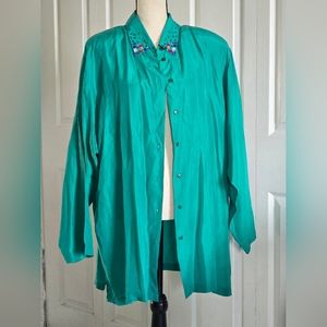 Vtg Mint Green Silk Blouse